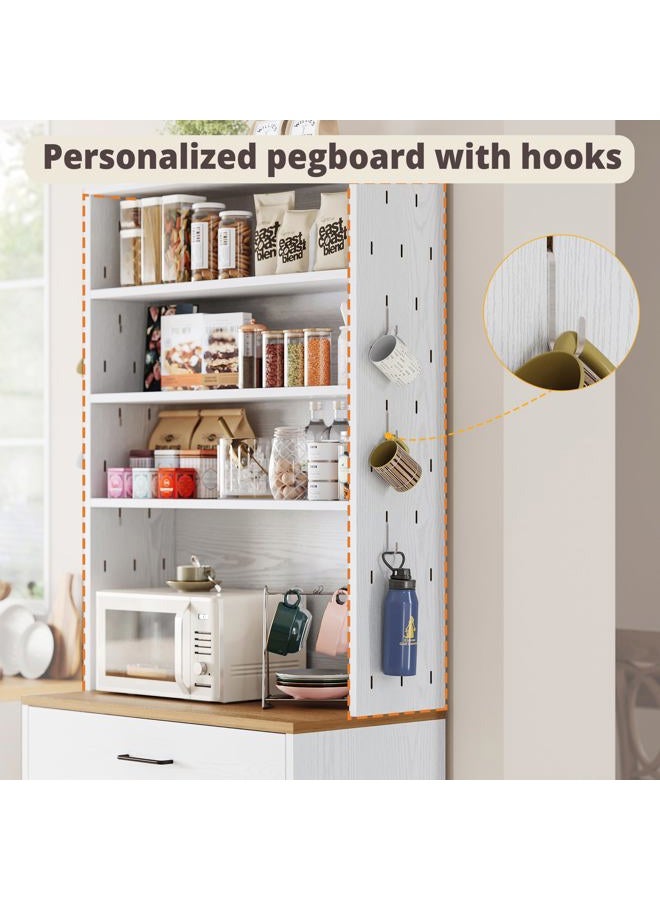 IRONCK Bakers Rack Microwave Stand with Storage and Pegboard, 71" Farmhouse Kitchen Pantry with Drawer, Barn Doors, Adjustable Shelves for Kitchen, Dining Room, Living Room, White - Image 4