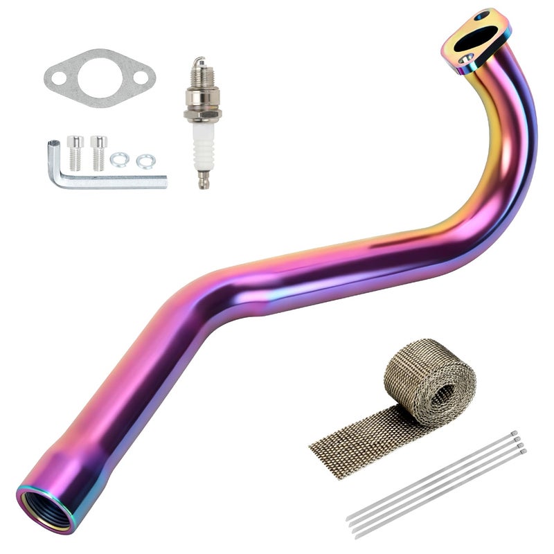 XIKOBY CT100U Exhaust Header Pipe Kit Compatible with Mini Bike GMB100 Coleman Massimo MB100 Rascal Lite Predator 79cc 98cc 99cc 3.0HP 154F Engine Parts Colorful - Image 1