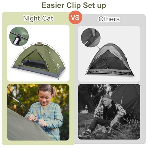 Night Cat Upgraded Backpacking Tents 1 2 Persons Easy Clip Setup Camping Tent Adults Scouts Heavy Rainproof Compact LightweightSingleSize - Image 3