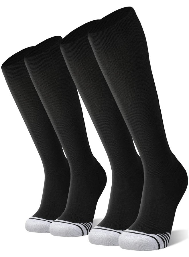 FITRELL 2 Pack Baseball Socks Soccer Softball Socks for Youth Men & Women Over-the-Calf Knee High Sports Tube, Black, Medium - Image 1