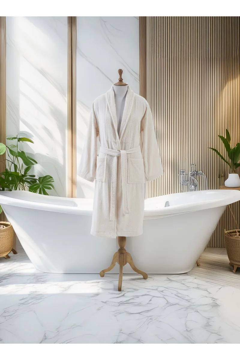 Donetella Unisex 100% Cotton Terry Bathrobe Small And Medium Size, 400 GSM, Luxurious And Absorbent, Ankle-Length with Shawl Collar And Pockets