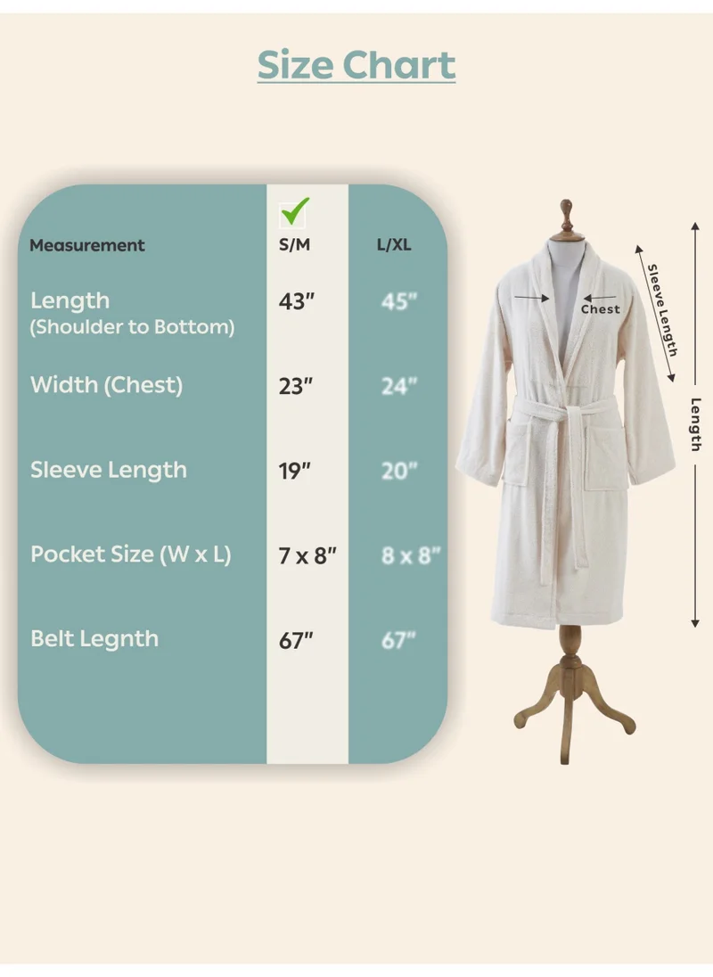 Donetella Unisex 100% Cotton Terry Bathrobe Small And Medium Size, 400 GSM, Luxurious And Absorbent, Ankle-Length with Shawl Collar And Pockets