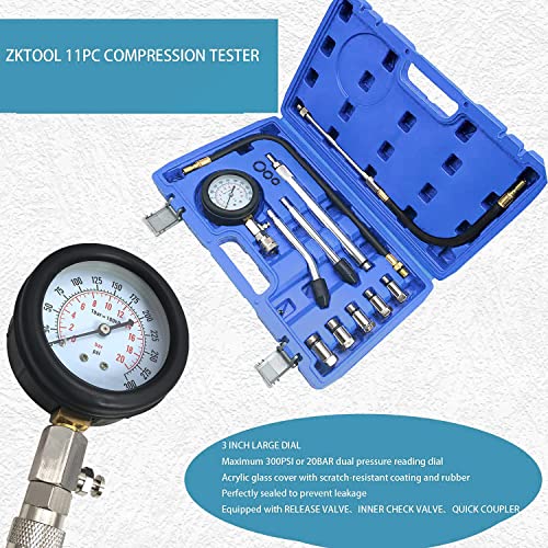 ZKTOOL 11PC Compression Tester, Automotive Engine Compression Tester Adapter Kit, Engine Cylinder Leak Down Compression Test Motor Pressure Gauge. (All Vehicles). - Image 5