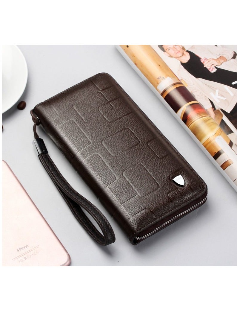 Joyelink محفظة رجالية من الجلد الأصلي بسحاب طويل وحقيبة هاتف محمول هندسية من الجلد حقيبة يد صغيرة غير رسمية - Image 2