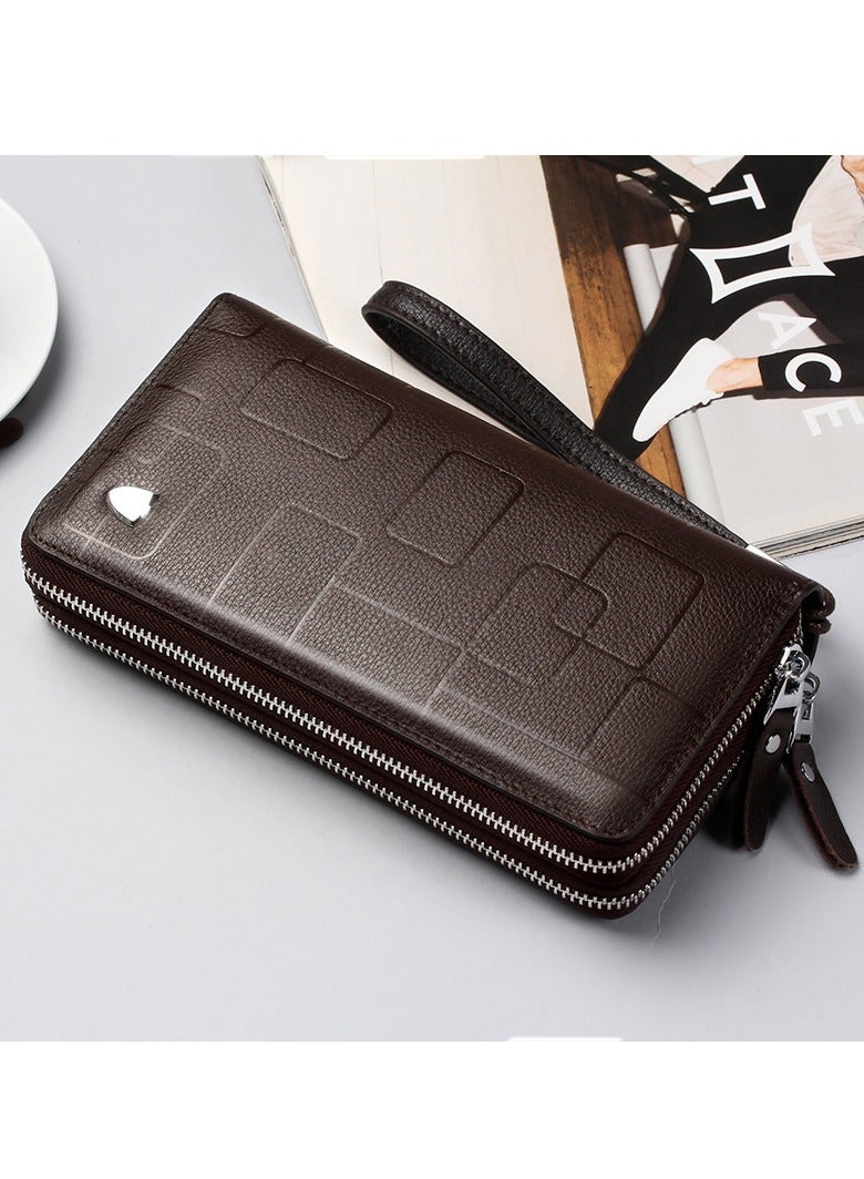 Joyelink محفظة رجالية من الجلد الأصلي بسحاب طويل وحقيبة هاتف محمول هندسية من الجلد حقيبة يد صغيرة غير رسمية - Image 1