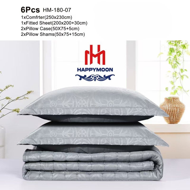 HAPPYMOON طقم لحاف الفراش Happymoon بحجم كينج - طقم سرير مبطن صلب مكون من 6 قطع من قماش ستوكات ، ويشمل لحاف ، وشرشف مطاطي ، وسادة وسادة وأغطية لنوم ناعم ومريح - Image 2