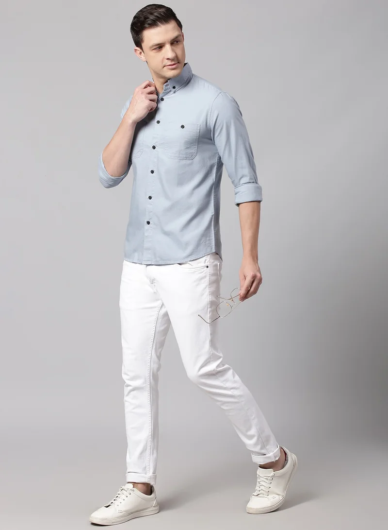 Dennis Lingo Dark Blue Slim Fit Casual Spread Shirt - 100% Cotton