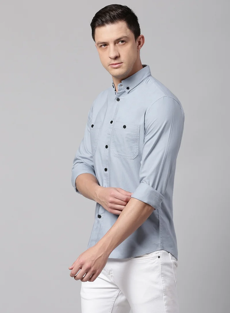 Dennis Lingo Dark Blue Slim Fit Casual Spread Shirt - 100% Cotton