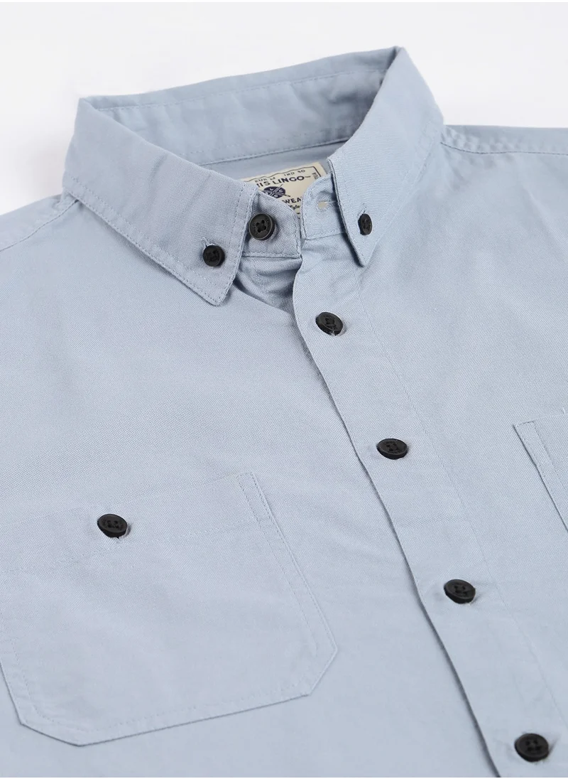 Dennis Lingo Dark Blue Slim Fit Casual Spread Shirt - 100% Cotton