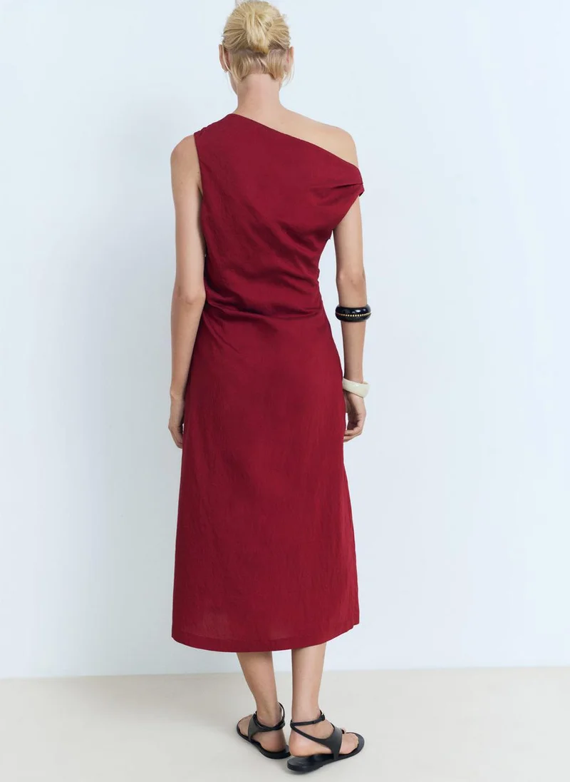 مانجو One Shoulder Knot Detail Midi Dress