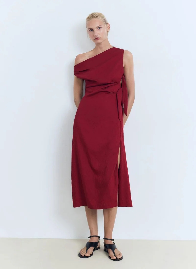 مانجو One Shoulder Knot Detail Midi Dress