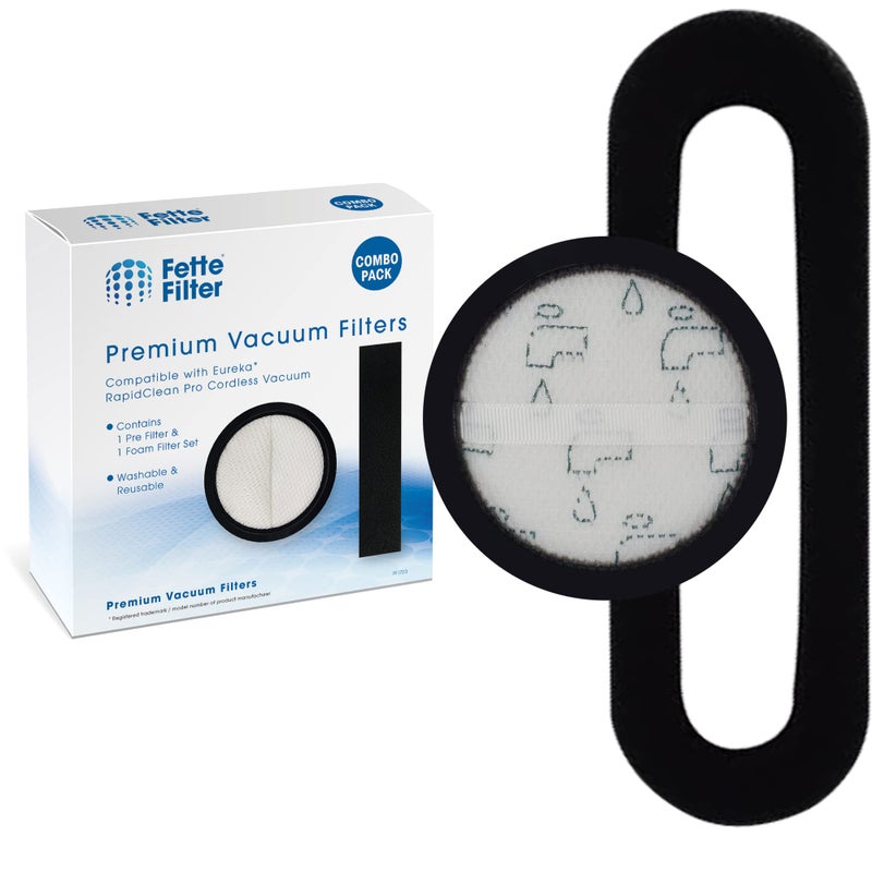 Fette Filter - Vacuum Filter Kit Replacement 1 Dust Cup Pre Filter & 1 Post Motor Foam Filter Set Compatible with Eureka RapidClean Pro Cordless Vacuum Series Models NEC180 NEC185 NEC186 NEC190 - Image 1