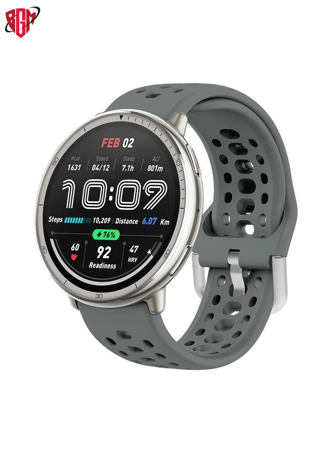 BGM Watch Band Strap For Amazfit Active 2 Silver Buckle Silicone Sport Watch Band(Space Grey)  - Image 1