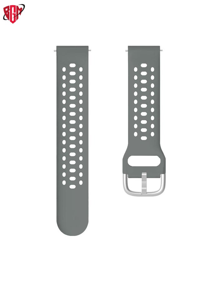 BGM Watch Band Strap For Amazfit Active 2 Silver Buckle Silicone Sport Watch Band(Space Grey)  - Image 4