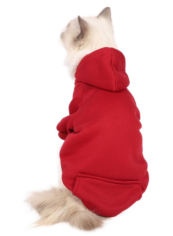 Loquat Squality Autumn And Winter Dog Clothing Pure Color Hooded Hoodie Red - Image 1