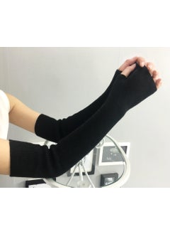 Cashmere Arm Warmers Fingerless Long Gloves for Women Autumn Winter Thick Warm Wool Sleeve Black