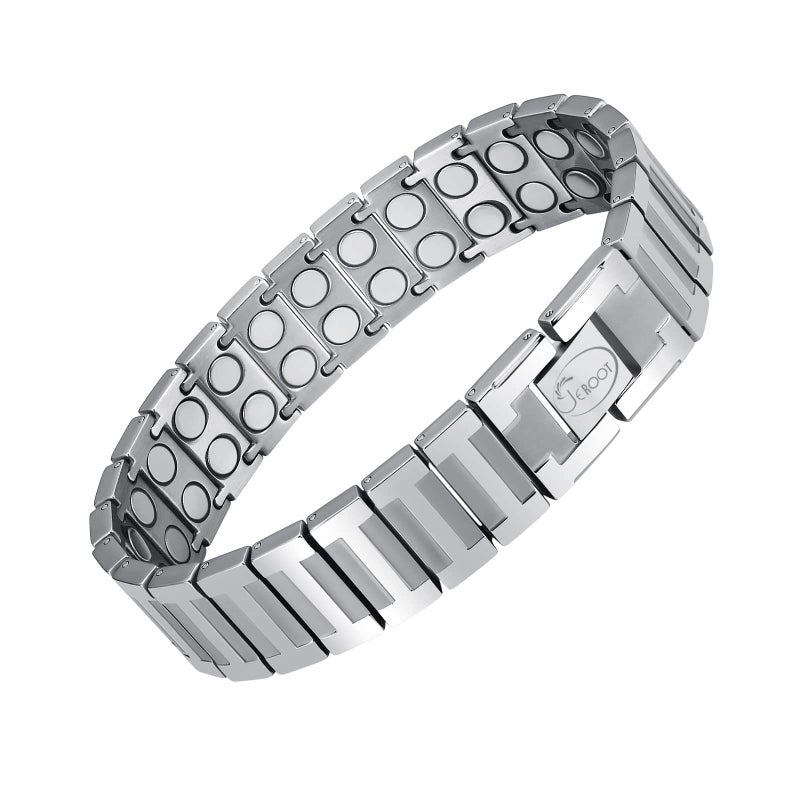 JEROOT Magnetic Bracelets for Men, Pure Titanium Bracelet (4000Gauss Per Magnet), Men's Bracelet Lymphatic Jewelry Gifts (Sliver) - Image 1
