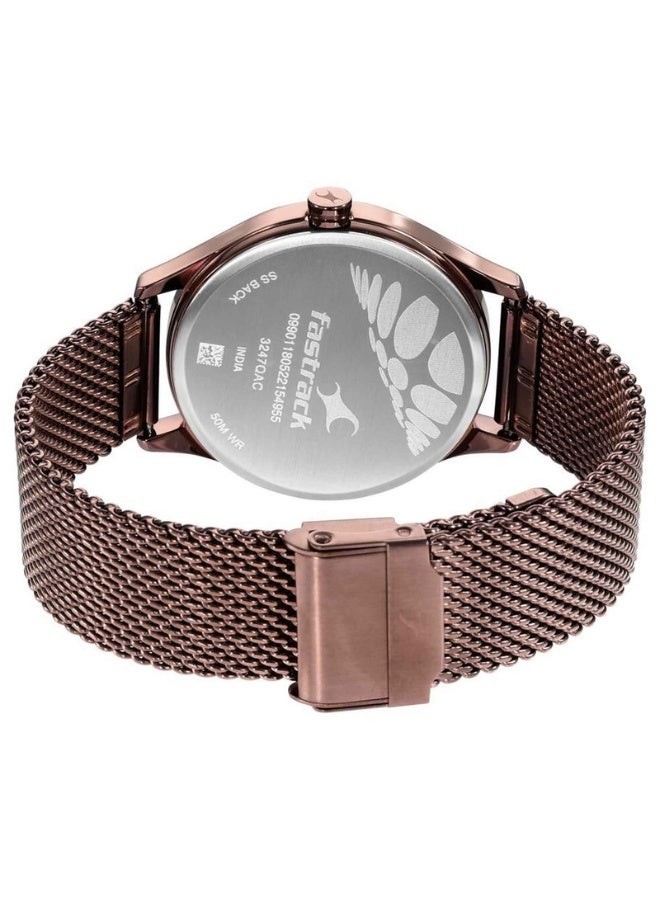 fastrack 3247QM02 Men’s Analog Watch – Brown Dial, Stainless Steel Mesh Strap, Quartz Movement, Mineral Glass - Image 4