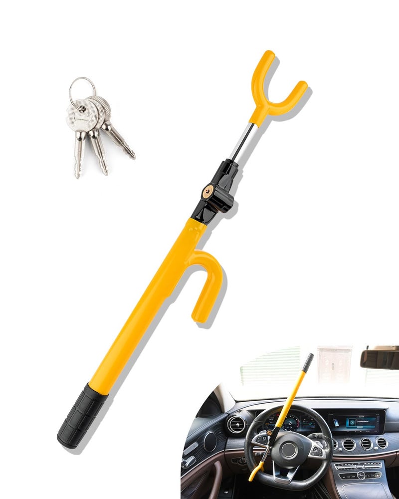 KNFRXO Steering Wheel Lock Heavy Duty AntiTheft Device Adjustable Length for Cars Trucks Vans SUVs Yellow - Image 3