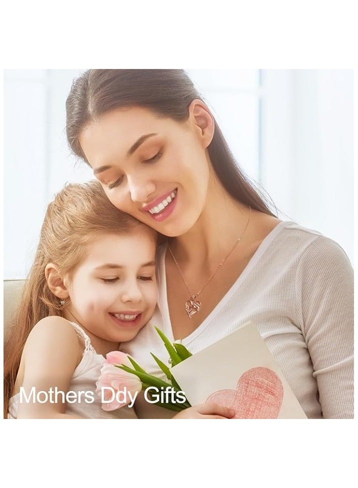 زيفيل الأم والطفل الحب القلب قلادة قلادة، هدية عيد الأم، 925 الفضة الاسترليني ارتفع الذهب قلادة جوهرة للنساء، عيد الأم عيد الحب، الذكرى السنوية، عيد ميلاد، هدايا المجوهرات للأم، المرأة، زوجة الجدة... - Image 2