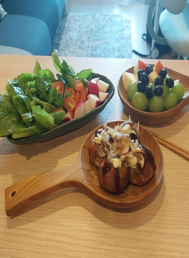 Cozinest Korean Boki Plate, Boki Handheld Dish, Wooden Spoon Plate with Handle Korean Style, Teak wood Tableware Dining Table Countertop Home Décor Eco Friendly Safe Serving Dish 5 x 9.25 in - Image 5