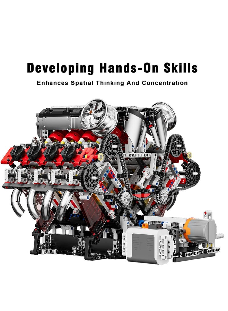 mould king 10130 V8 Engine Model kit That Runs - Build Your Own STEM V8 Model Engine, 8-Cylinder Engine kit 3.9-Liter Twin-Turbo Engine Building Block Toys, Mechanic Engineering Construction Set for Boys & Girls (2718 PCS)  - Image 5