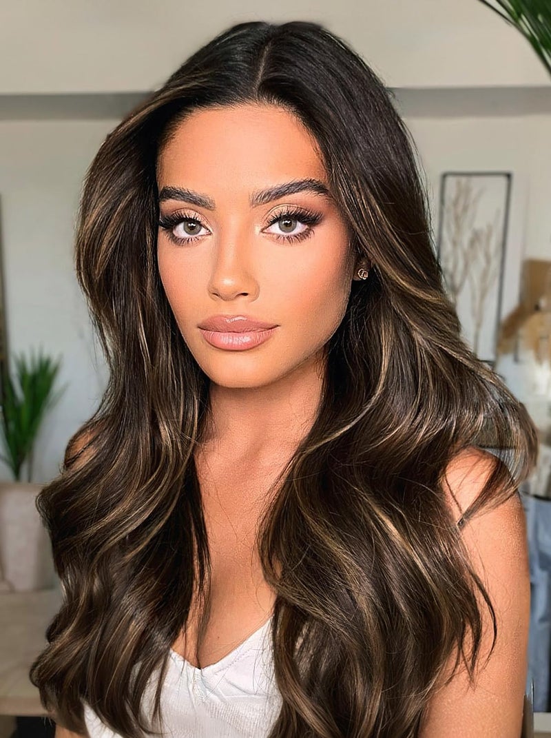 Nnzes Wigs with Bangs for Women Long Wavy Womens Charming Synthetic Wigs with Curtain Bangs Natural Wavy Brown Mixed Blonde Wig Heat Resistant Hair for Daily Party Use 22 inch - Image 2