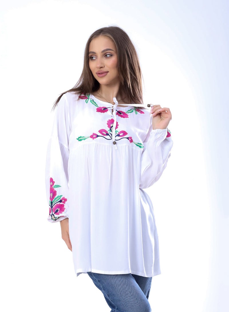 BEBO Women's long sleeve blouse with embroidery_White  - Image 1