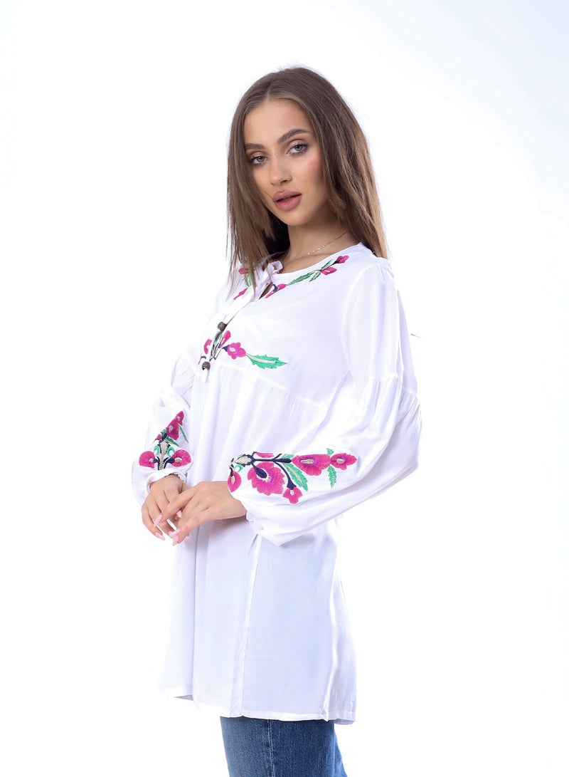 BEBO Women's long sleeve blouse with embroidery_White  - Image 3
