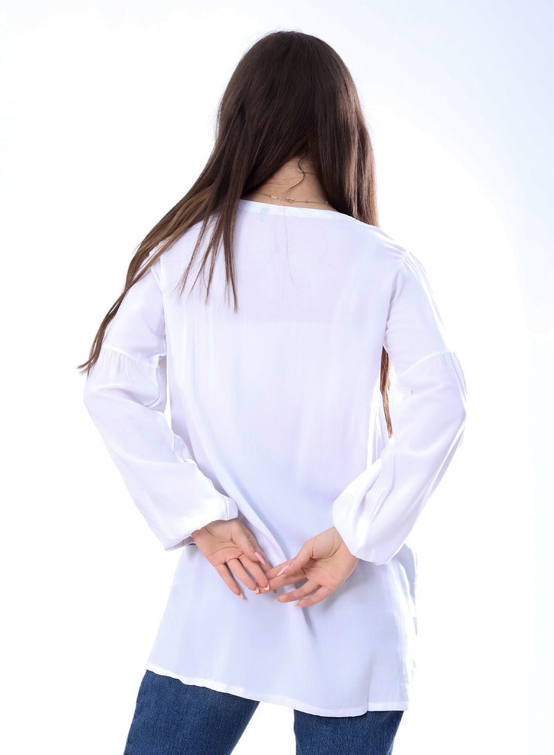 BEBO Women's long sleeve blouse with embroidery_White  - Image 4