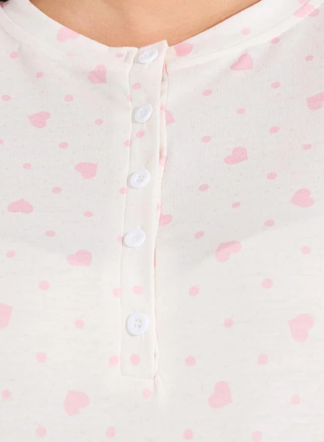 Styli Plus Size Heart & Spot Print Drop Shoulder Night Dress