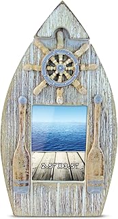 Puzzled Puzzled 2.5 x 3.5 Distressed Wooden Sail Boat Picture Frame, Handcrafted Vintage Beach Lake House Decoration for  - Image 1