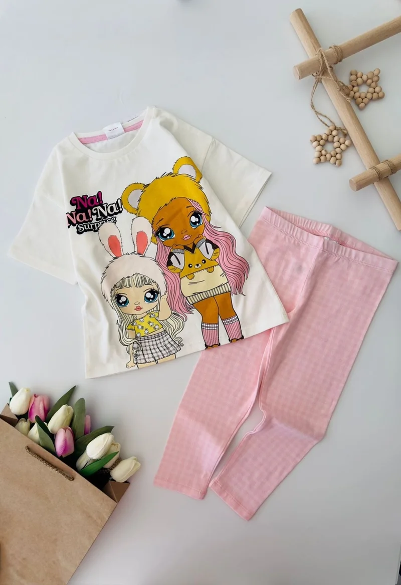 مينيمن جيجيليري My Little Ones Na Na Surprise Tights Girls Set - Cream-Pink