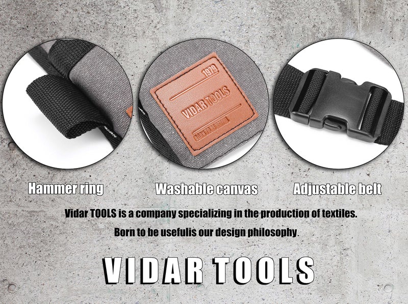 VIDAR TOOLS 6-Pocket Single Side Tool Belt Pouch/Utility Belt Bag/Tool Apron for Carpenter/Gardening/Waist .Durable Canvas Construction.Comfortable Adjustable Belt.Light Weight (grey) - Image 5