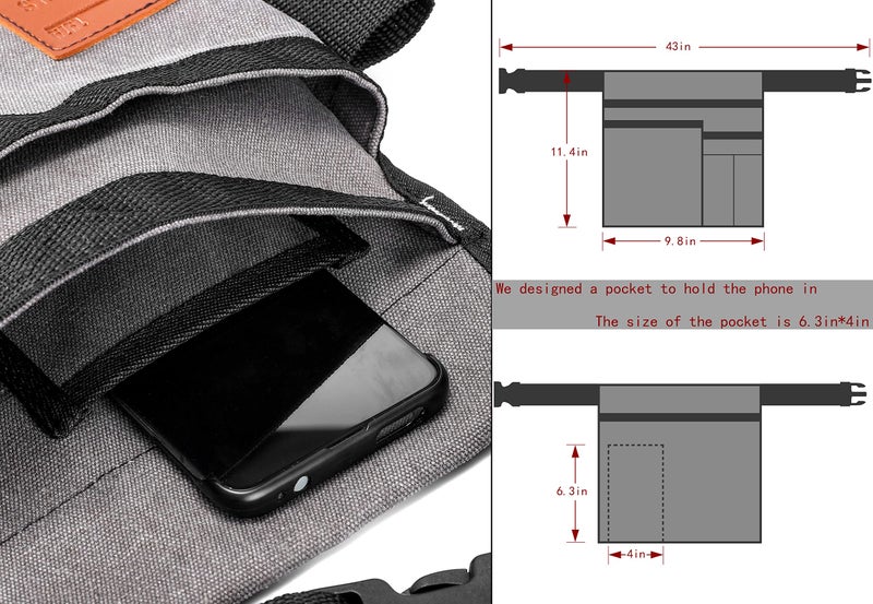 VIDAR TOOLS 6-Pocket Single Side Tool Belt Pouch/Utility Belt Bag/Tool Apron for Carpenter/Gardening/Waist .Durable Canvas Construction.Comfortable Adjustable Belt.Light Weight (grey) - Image 2