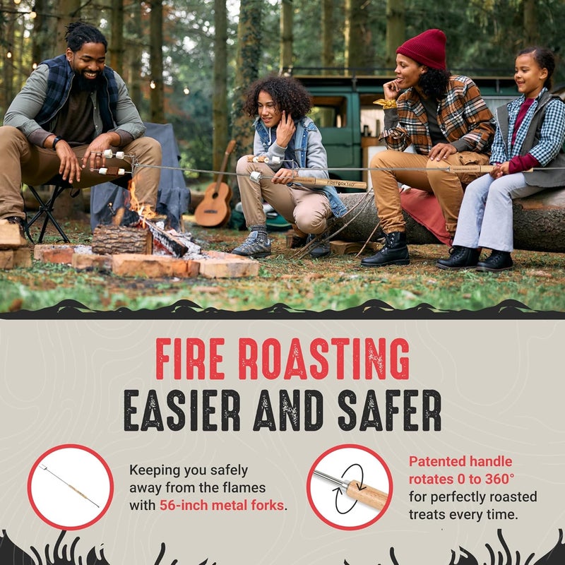 FireFork360 Extra Long Cooking Fork with Patented Rotating Handle and Food Ejector. Stainless Steel Camping Forks for Fire Pit, BBQ, Campfire Marshmallow Roasting Sticks, Hot Dogs, S'mores - Image 2