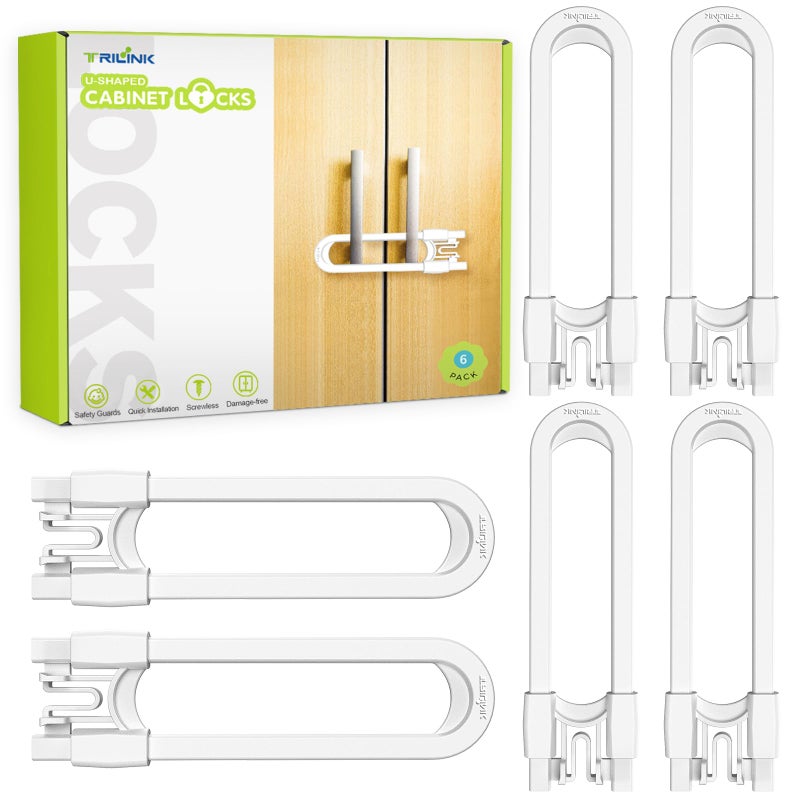 TriLink 6 Pack Adjustable Cabinet Locks for Babies, U-Shaped Baby Proofing Child Locks for Kids Toddlers Safety, Sliding Door latches for Cabinets, Drawer, Closet, Fridge, Door Knob Handle, Kitchen Home Safe - Image 1