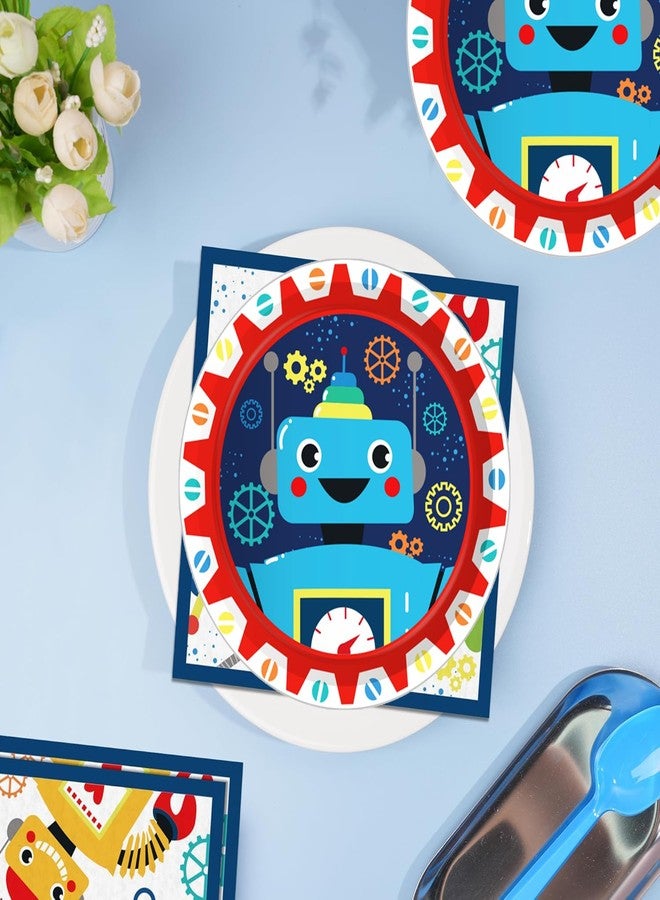 BHNACIER Robot Party Plates and Napkins for 24 Guests 64 Pcs Robot Birthday Party Supplies Disposable Tableware Set Robots Paper Plates Napkins for Robots Theme Birthday Party Supplies - Image 4