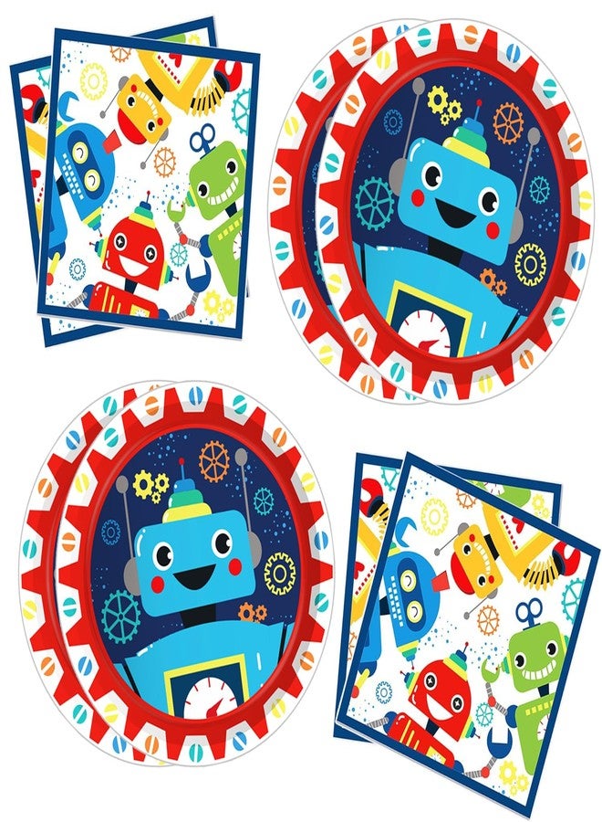 BHNACIER Robot Party Plates and Napkins for 24 Guests 64 Pcs Robot Birthday Party Supplies Disposable Tableware Set Robots Paper Plates Napkins for Robots Theme Birthday Party Supplies - Image 2