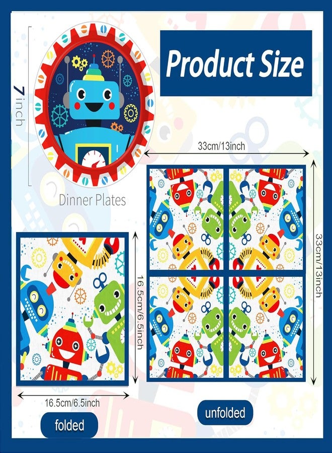 BHNACIER Robot Party Plates and Napkins for 24 Guests 64 Pcs Robot Birthday Party Supplies Disposable Tableware Set Robots Paper Plates Napkins for Robots Theme Birthday Party Supplies - Image 3