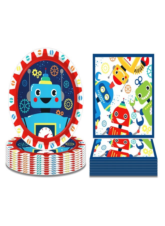 BHNACIER Robot Party Plates and Napkins for 24 Guests 64 Pcs Robot Birthday Party Supplies Disposable Tableware Set Robots Paper Plates Napkins for Robots Theme Birthday Party Supplies - Image 1