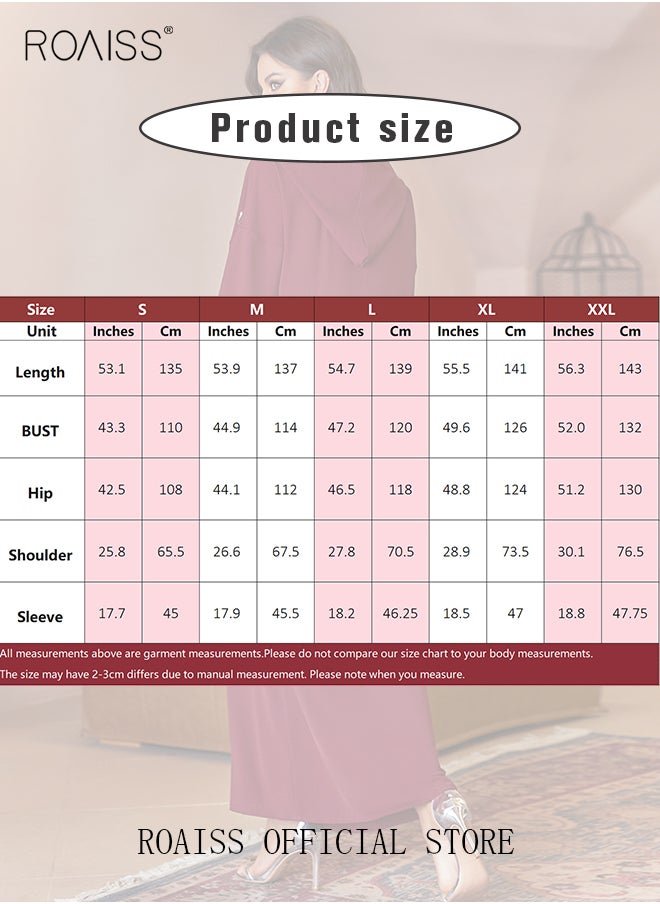 roaiss Women Luxury Hooded Maxi Dresses Modern Stylish Abaya Hand Sewn Drill Beading Dress Middle East Arabic Banquet Wedding Party Dress Long Sleeve All Season Women's Clothing Wine Red  - Image 5