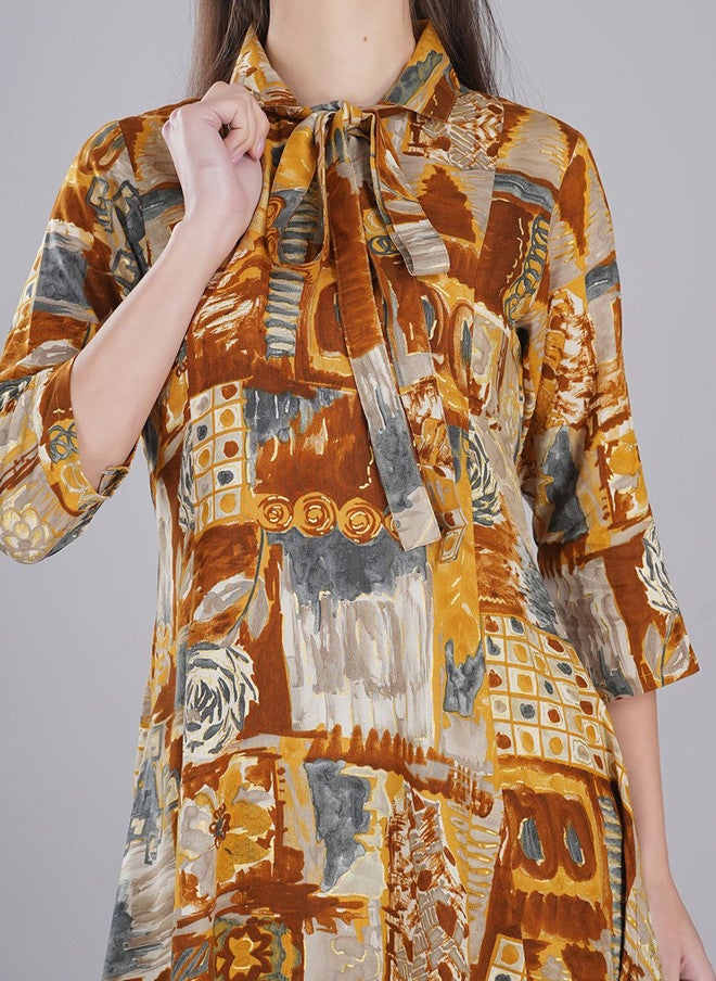 FIMS فستان ماكسي أصفر بتصميم تجريدي مع بنطلون بالازو - Image 2