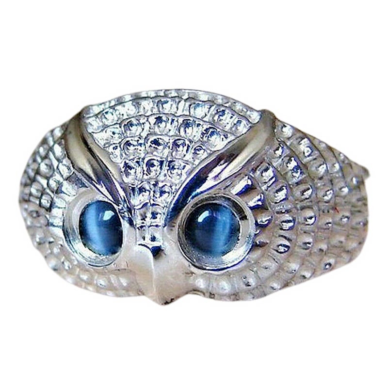 Jin Jia Hua Blue Cat Eye Owl Ring - Image 5