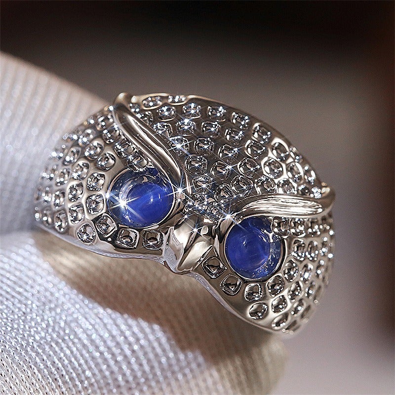 Jin Jia Hua Blue Cat Eye Owl Ring - Image 3