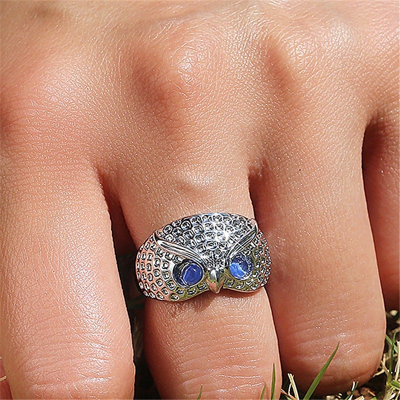 Jin Jia Hua Blue Cat Eye Owl Ring - Image 1