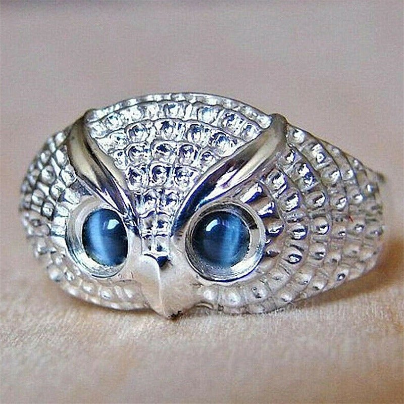Jin Jia Hua Blue Cat Eye Owl Ring - Image 4