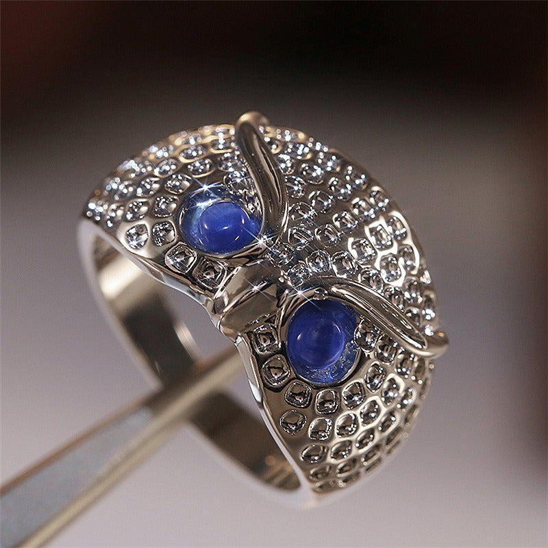 Jin Jia Hua Blue Cat Eye Owl Ring - Image 2