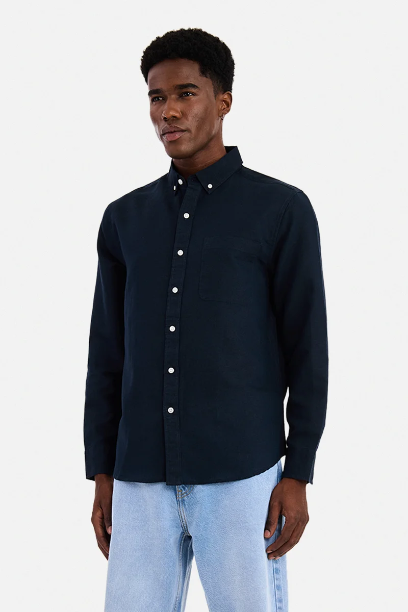 SNITCH Navy Blue Navy Blue Solid Long Sleeve Regular Fit Casual Shirt for Men | Best Price UAE
