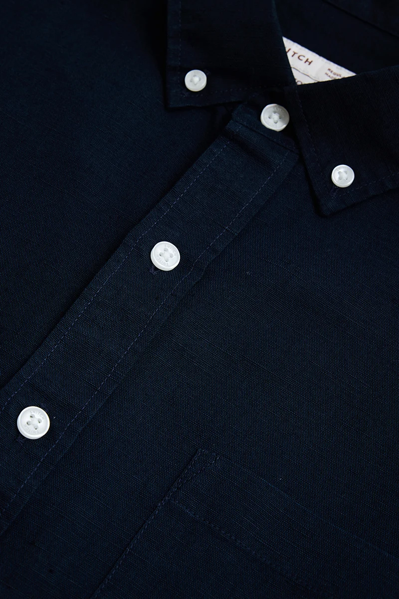SNITCH Navy Blue Navy Blue Solid Long Sleeve Regular Fit Casual Shirt for Men | Best Price UAE